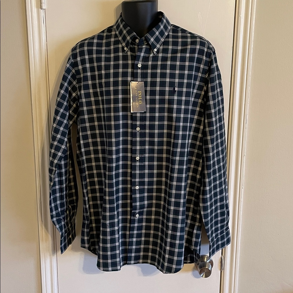 Polo Ralph Lauren Men's Green and Blue Plaid Shirt